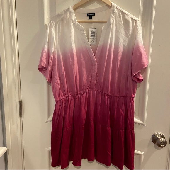 NWT torrid Lightweight Baby Doll Burgundy Dip Dye Tunic with Shirred Hem - Picture 6 of 12